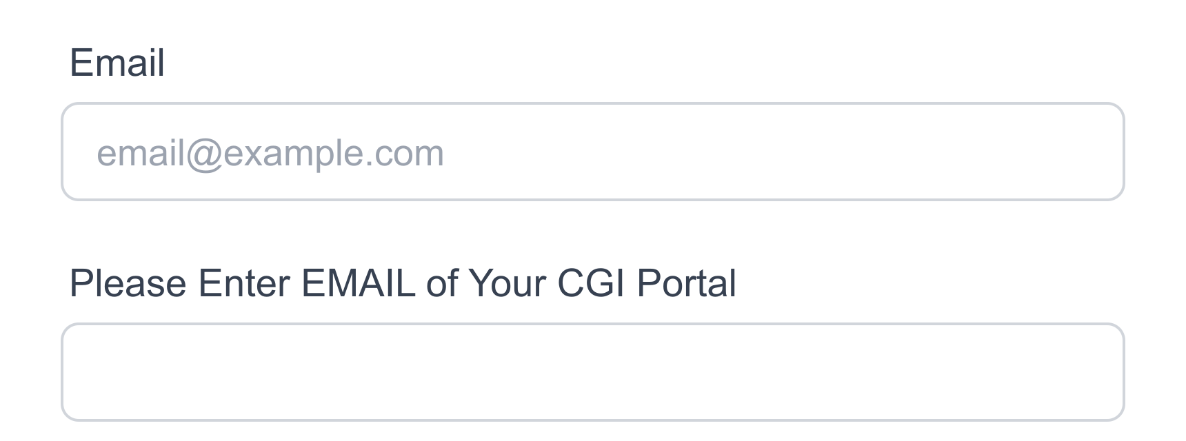 Stripe payment page with two email fields: receipt email and CGI portal email