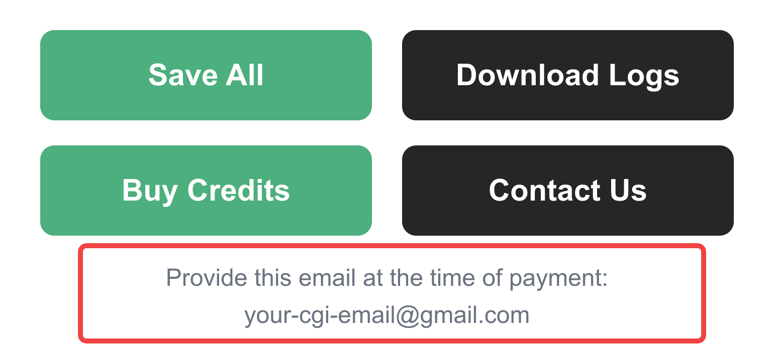 Bottom of the extension popup highlighting the exact email to provide at the time of payment